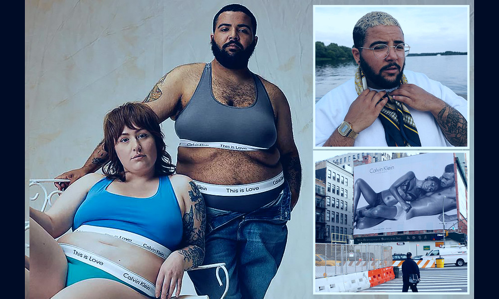 Calvin Klein ad with trans man in bra compared to Bud Light