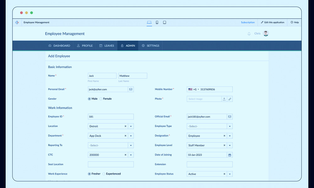 Custom Employee Management Software | Zoho Creator