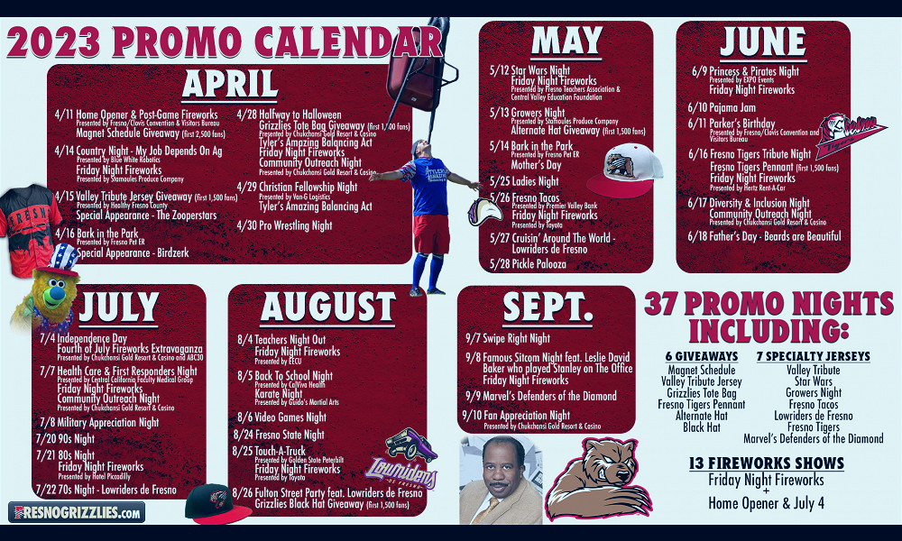 Fresno Grizzlies release promotional calendar for upcoming season - ABC30  Fresno