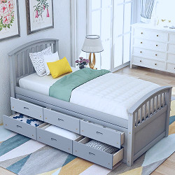 Harper & Bright Designs 6-Drawers Gray Twin Size Platform Storage Solid  Wood Bed SG000120AAE - The Home Depot