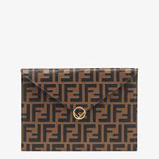 Flat Pouch - Brown leather pouch | Fendi