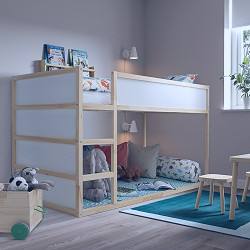 KURA Reversible bed, white/pine, Twin - IKEA