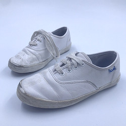 Vintage Keds White Leather Shoes - Retro Lace Up Flats Uniform - Size 12.5M  | eBay