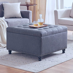 Amazon.com: Tbfit Large Square Storage Ottoman Bench, Tufted Upholstered  Coffee Table with Storage, Oversized Storage Ottomans Toy Box Footrest for  Living Room, Dark Grey : Home & Kitchen
